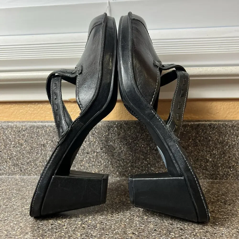 Clarks Artisan Womens Size 11M Black Leather Mule Pump Slip On Comfort Heel Shoe